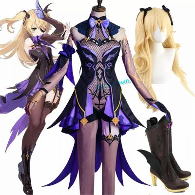 Game Genshin Impact Fischl Cosplay Costume Wigs Shoes Sexy Women Anime Outfits Dress Halloween Carnival Uniform