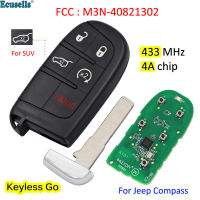 5 Button Smart Keyless Go Remote Key Fob 433MHz 4A Chip for Jeep Compass 2015 2016 2017 2018 2019 2020 2021 FCC : M3N-