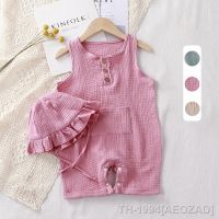 ❣﹉☬ Macacão de algodão musselina bebé menino e menina macacão infantil sem mangas criança roupa macia respirável para recém-nascido rosa verão