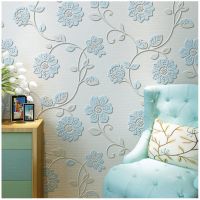 □○❄ Blue Pink Beige Floral 3d Embossed Wall Paper Home Decor Bedroom Living Room Kids Room Wall Treatment Background Wallpapers