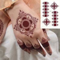 สติกเกอร์ลายเฮนน่าสีน้ำตาลกันน้ำติด Mehndi Henna รอยสักสำหรับรอยสักชั่วคราวด้วยมือสำหรับผู้หญิงรอยสักชั่วคราวลายสักปลอมกันน้ำได้สำหรับผู้หญิง