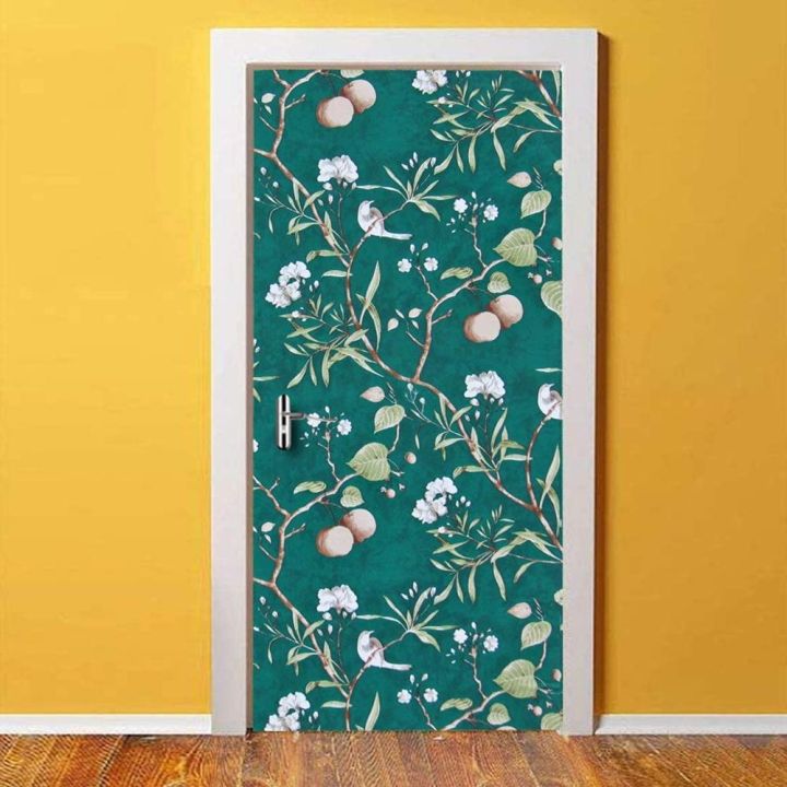 haohome-peach-tree-peel-and-stick-wallpaper-green-wallpaper-modern-flower-amp-bird-waterproof-removable-self-adhesive-wallpaper