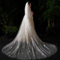 Two Layers Bling Bling Bridal Veils Blusher Sparkly White Champagne Long Cathedral Sequined Wedding Face-Covered Veil With Comb