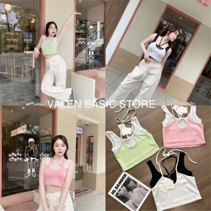 พร้อมส่ง-chiffon-top-summer-นี้ห้ามพลาด-เสื้อตาข่าย-ทูโทน-ป้าย-valen