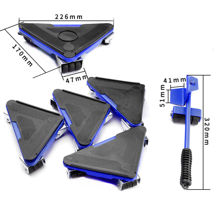 5-ชิ้น-ชุดชุดเคลื่อนย้ายเฟอร์นิเจอร์ชุดเคลื่อนย้าย-4-ล้อเอนกประสงค์-แกนล้อ-1-คันรถยกเฟอร์นิเจอร์รถยกของใช้ในครัวเรือนชุดเครื่องมือประหยัดแรงงานสะดวกพื้นป้องกันสามารถรับน้ำหนักได้-300-กก