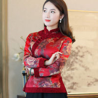 【CW】Cheongsam Womens Tang Costume Tops 2022 Cotton Blend Prints Thickening Warm Tradition Chinese Style Qipao Skinny Shirts Woman