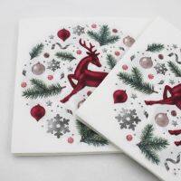 ✿№◊ Food Grade Dinner Napkins Wood Pulp Dining Table Decoration Pretty Christmas Reindeer Printed Dinner Paper Napkins