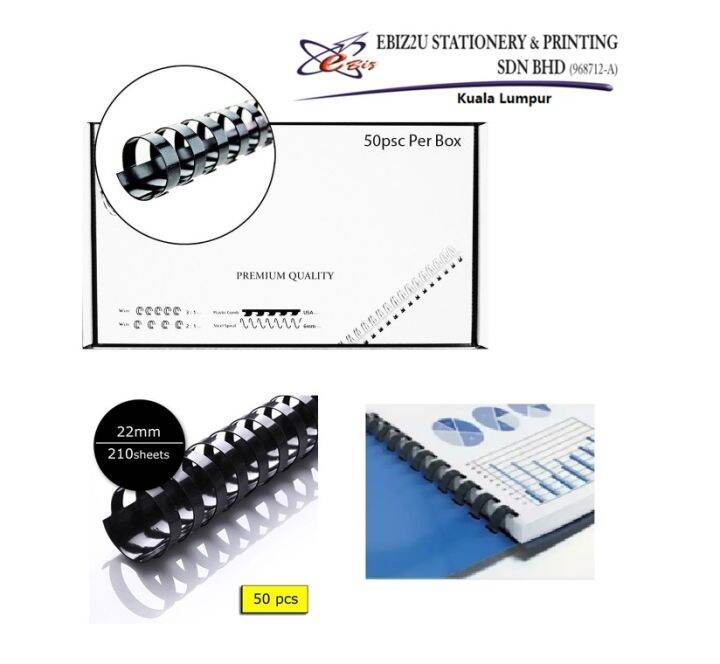 MBind Plastic Binding Comb 22mm x 21 Ring, 50pcs/box, Black Lazada