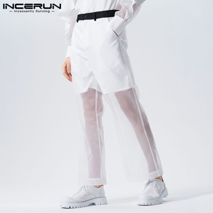 incerun-กางเกงขายาวผู้ชาย-กางเกงขายาวขาบานแบบลำลอง-สไตล์ตะวันตก