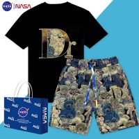 【July hot】 NASA joint summer suit European goods short-sleeved casual 2023 new ruffian handsome mens a complete set of men