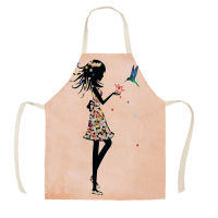 Home Cleaning Tools Cooking Apron Cartoon Butterfly Flower Girl Printed Cotton Linen Women Sleeveless Kitchen Aprons WQI849