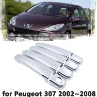 ฝาครอบมือจับประตูโครเมี่ยมสุดหรู Tim ฝาครอบป้องกันสำหรับ Peugeot 307 2002 2003 2004 2005 2006 2007 2008สติกเกอร์ตกแต่งรถยนต์