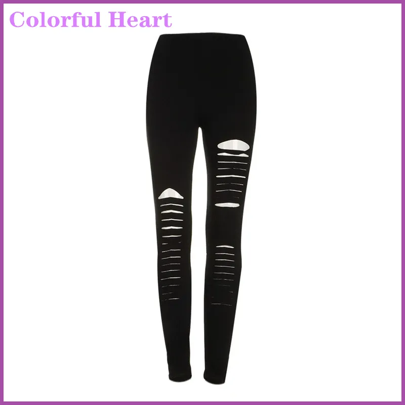 Black Punk Ripped Torn Slashed Cut Striped Leggings Pants Gothic