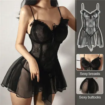 Sexy Pajamas Women's Sleepwear Summer Ice Silk Lace Ruffles Nightdress  Emotional Pure Desire Underwear Sexy Female Nightwear