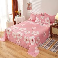 Pink Flower Printed 3Pcs Bedding Sheet Set with 1pc Flat Sheets 2pcs Pillowcases Washed Cotton Bed Linens 120/160/180/220/250cm