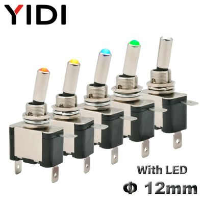 5pcs Illuminated 12V DC Toggle Switch Latching 2 Position 3pin ON OFF 20A LED Light Red Green White for Car Auto Boat Truck
