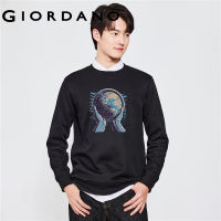 GIORDANO Men Park Series Sweatshirts Globe Print Fleece-Lined Sweatshirts Crewneck Fashion Casual Loose Sweatshirts 91093241