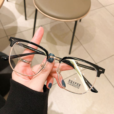 แว่นตาเลนส์ขยายแบบสามารถเปลี่ยนเลนส์ได้แว่นตาครึ่งกรอบโลหะสีฟ้าอ่อนแบบย้อนยุคสำหรับทั้งหญิงและชาย