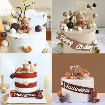 Cute Bear Happy Birthday Cake Topper Cartoon Soft Clay Cupcake