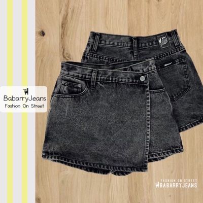 [พร้อมส่ง] BabarryJeans กระโปรงกางเกง (ใหม่) ผญ เอวสูง ผ้ายีนส์ไม่ยืด สีดำสโนว