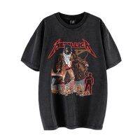 2023 NEWVintage Metallica Earthman เสื้อยืดหลวมล้าง Distressed VTG โลหะ High Street FOG ลำลองแขนสั้น Crew คอเสื้อยืด