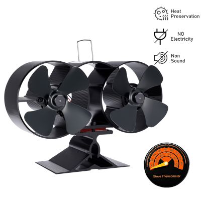 ❏ hanmu56 Calor Powered Fogão Fan Duplo Dirigido Lareira Silencioso Duplo-Cabeça Ventilação Interior Casa Eficiente Distribuição de Calor 8 Lâminas