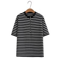 【มีไซส์ใหญ่】Plus Size Womens Ice Silk Striped Summer Shirts Oversized Short Sleeve Knitted A-line Female Tops