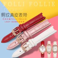 For Folli Follie Lady Bubble Bamboo Pattern Leather Watch Band Female Concave Leather 16Mm