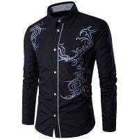 CODTheresa Finger Ready Stock Shirts Mens Fashion Dragon Print Slim Fit Casual Social Business Long-sleeved Shirts M-3XL