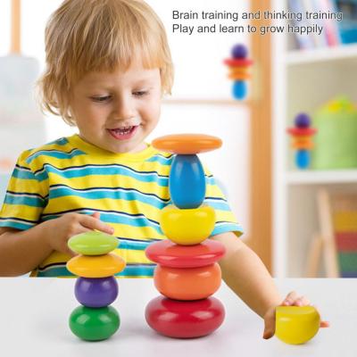 Practical 10Pcs Good Wooden Colorful Stone Balancing Blocks Toy Wood Stacking Rock Toy Multi-purpose for Kindergarten