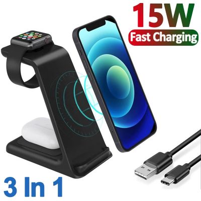 3 in 1 Wireless Charger Stand For iPhone 14 13 12 11 8 X Apple Watch 7 8 iWatch Airpods Pro 15W Fast Charging Dock Station