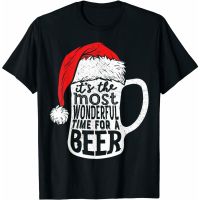 เสื้อยืดผ้าฝ้ายเสื้อยืดผ้าฝ้าย เสื้อยืดคริสต์มาสItS The Most Wonderful Time A Beer Christmas Santa Hat MenS T-Shirt Short-Sleeved