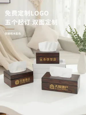 MUJI High-end Wooden tissue box living room commercial restaurant custom LOGO hotel restaurant advertising creative paper napkin box  Original