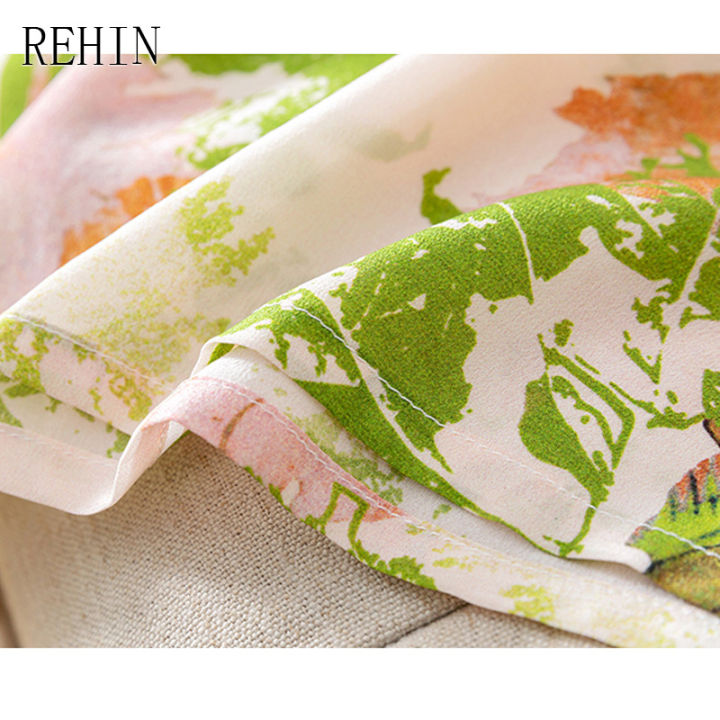 rehin-ผู้หญิง-top-silky-heavyweight-acetate-ซาติน-non-iron-ดอกไม้แขนสั้นเสื้อยืดคอกลมเสื้อ