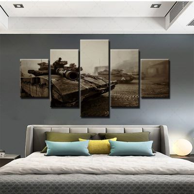 Zhangyanhui2ตกแต่งบ้าน HD พิมพ์ภาพวาดรถถังภาพ Wall Art Modular ผ้าใบกรอบโปสเตอร์ข้างเตียง Backg-5ชิ้น5ชิ้น