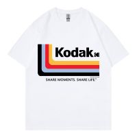 Classic Mens T Shirt Hip Hop Korean Style Kodak Print Cotton T-Shirt Oversized Unisex Shirt High Quality Streetwear Large Size