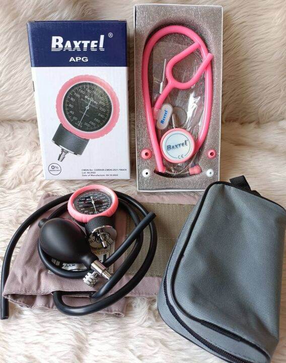 APG Baxtel Aneroid Sphygmomanometer With Deluxe Stethoscope Set Pink