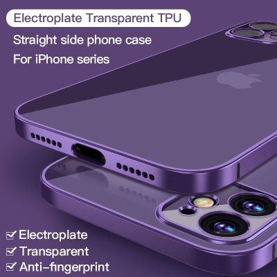 เคสโทรศัพท์ TPU ใสอิเล็กโทรเพลทสี่เหลี่ยม,สำหรับ iPhone 13 12 11 Pro Max Mini XS XR X 8 7 Plus SE 2020ครอบเลนส์เต็มกันกระแทกแบบบาง