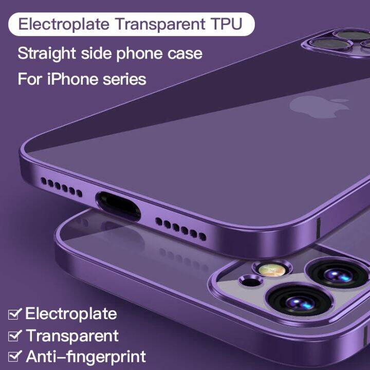 เคสโทรศัพท์-tpu-ใสอิเล็กโทรเพลทสี่เหลี่ยม-สำหรับ-iphone-13-12-11-pro-max-mini-xs-xr-x-8-7-plus-se-2020ครอบเลนส์เต็มกันกระแทกแบบบาง