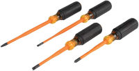 Klein Tools 33734INS 1000V Slim Tip Insulated Screwdriver Set, Phillips, Cabinet, Square Slim-Tip, Cushion Grip Handle, 4-Piece 4-Piece Set