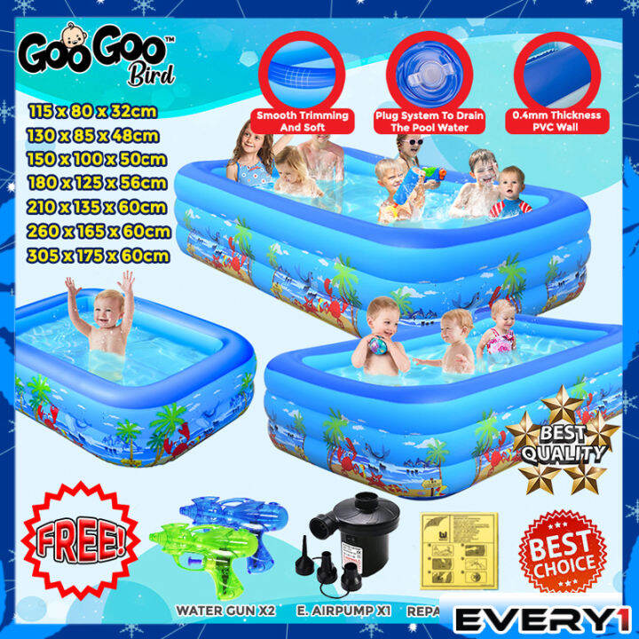 GOOGOO BIRD 7 Sizes 3 Layer Inflatable Family Swimming Pool Beach Crab Cartoon Extra Large ...