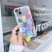 【16- digits】ภาพวาดสีน้ำมันกราฟฟิตีดอกไม้น่ารักโซ่เคสโทรศัพท์สำหรับ iPhone 13 Mini 12 11 ProMax 7 8 6 Plus XS Max พร้อมสายคล้องมือยิ้ม