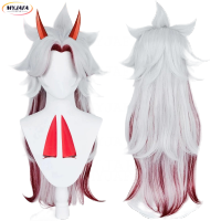 High Quality Game Genshin Impact Arataki Itto Cosplay Wig Heat Resistant Synthetic Hair Anime Wigs + Red Horn Prop Accessories