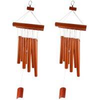 2X Hand-Crafted Bamboo Tubes Wind Chimes Hollow Tuned Music Natural Bamboo Wind Chime with A Ladder on Top