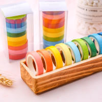 10ม้วนเทป Washi สีรุ้งสติกเกอร์ DIY สำหรับเด็กชุดกระดาษจิตรกรสีทึบเทปเครื่องเขียนในโรงเรียนนักเรียน