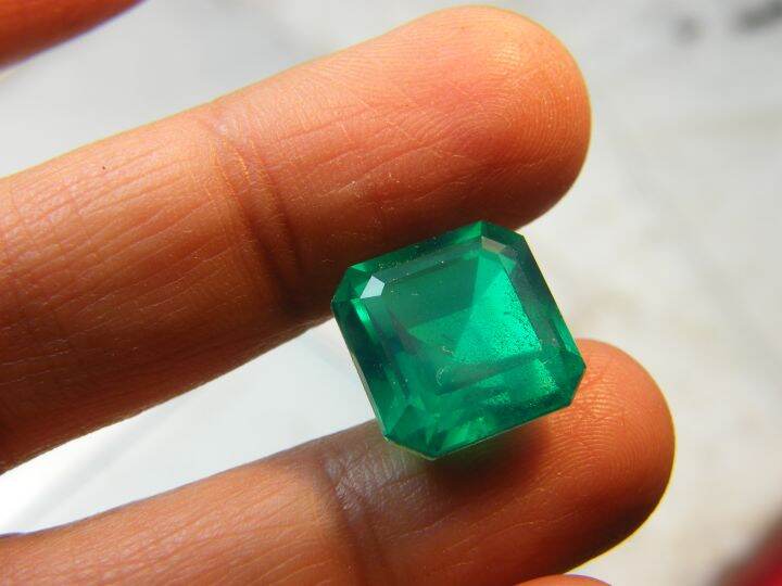 พลอย-columbiaโคลัมเบีย-green-emerald-green-doublet-emerald-very-fine-lab-created-12x12-มม-mm-10-กะรัต-1เม็ด-carats-รูปสี่เหลี่ยม-พลอยสั่งเคราะเนื้อแข็ง