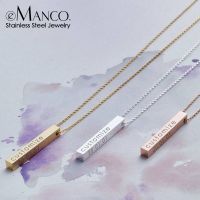 ✟❍✚ eManco Four Sides Engraving Personalized Square Bar Custom Name Necklace Stainless Steel Pendant Necklace Women/Men Gift