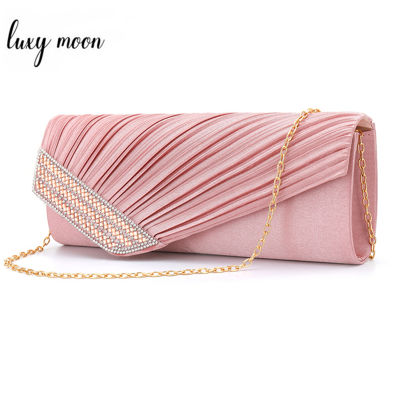 Luxy Moon Pink Clutch Purse Wedding Bag for Women Luxury Elegant Shoulder Bags Crystal Evening Bag Party Wallet ZD1458