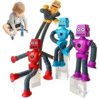 Corinada Funny Suction Cup Robot Toy Children Shape Changing Telescopic Pop Tubes Sensory Stress Relief with Led Light Toys