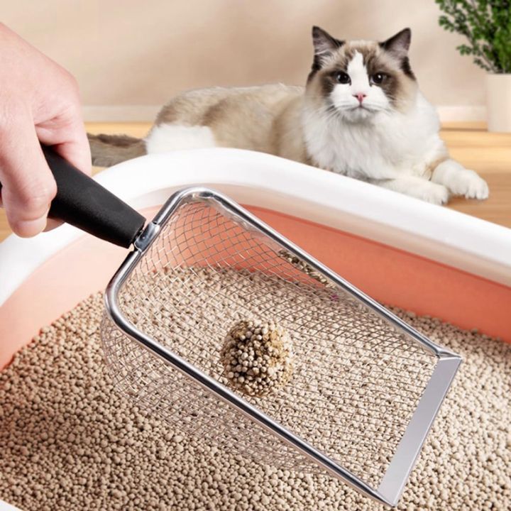 ตักครอกแมว-พลั่วทำความสะอาดครอกที่ทนทาน-พลั่วครอกตาข่ายสแตนเลส-ทำความสะอาดง่ายของเสียทรายใช้งานง่าย